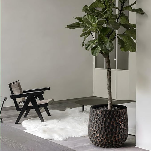Craft flowerpots 18"+13"+9" Dia Round Concrete Planter Set of 3 Large Outdoor/Indoor Planter Pots Containers with Drainage Holes and Rubber Plug for Home Garden (Black, Large)