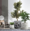 Craft flowerpots 18"+13"+9" Dia Round Concrete Planter Set of 3 Large Outdoor/Indoor Planter Pots Containers with Drainage Holes and Rubber Plug for Home Garden (White, Large)