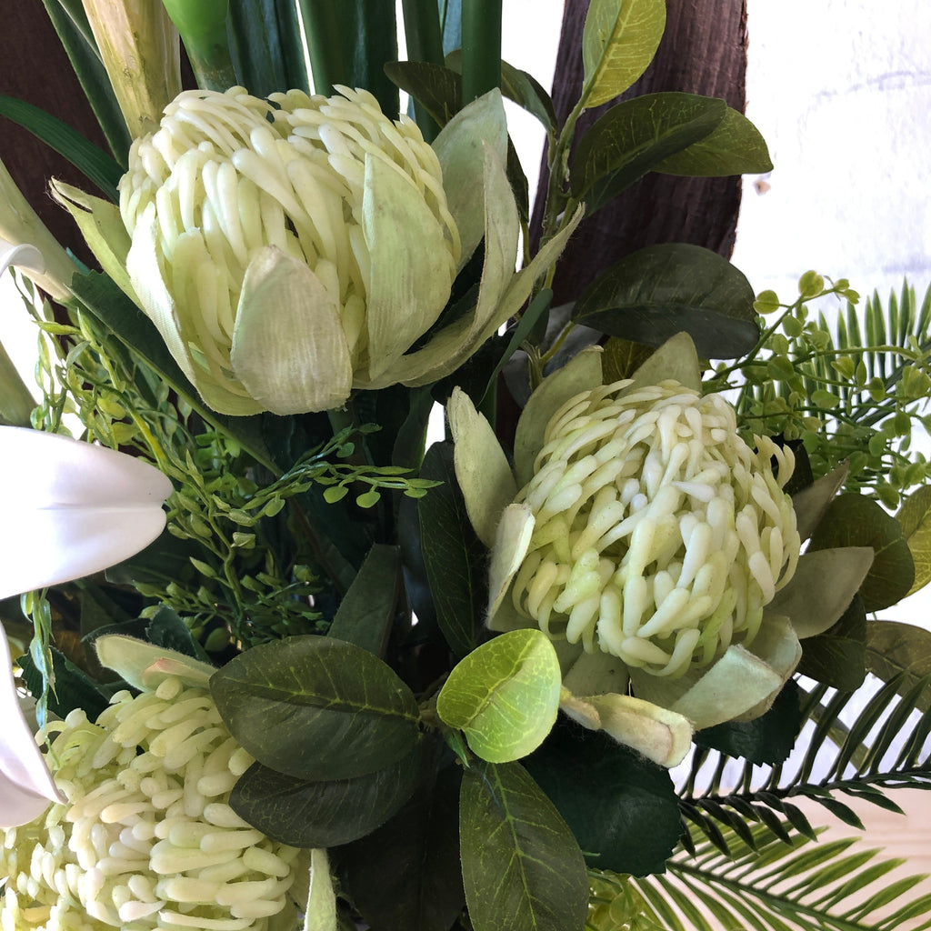 Artificial - White Lillies, White Orchids, Green Leucodendron