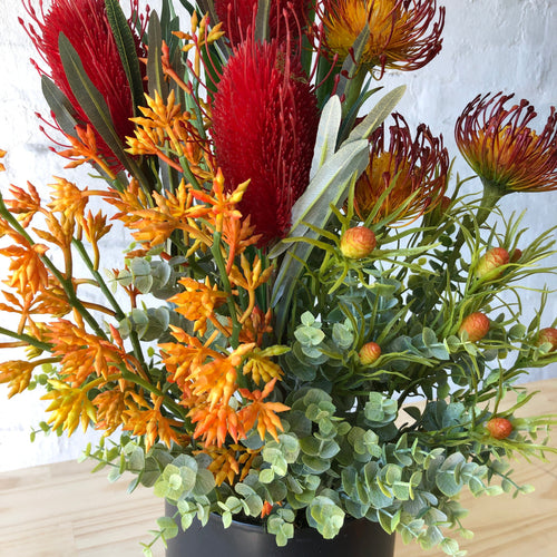 Artificial - Red Banksia, Orange Leucodendron, Gum