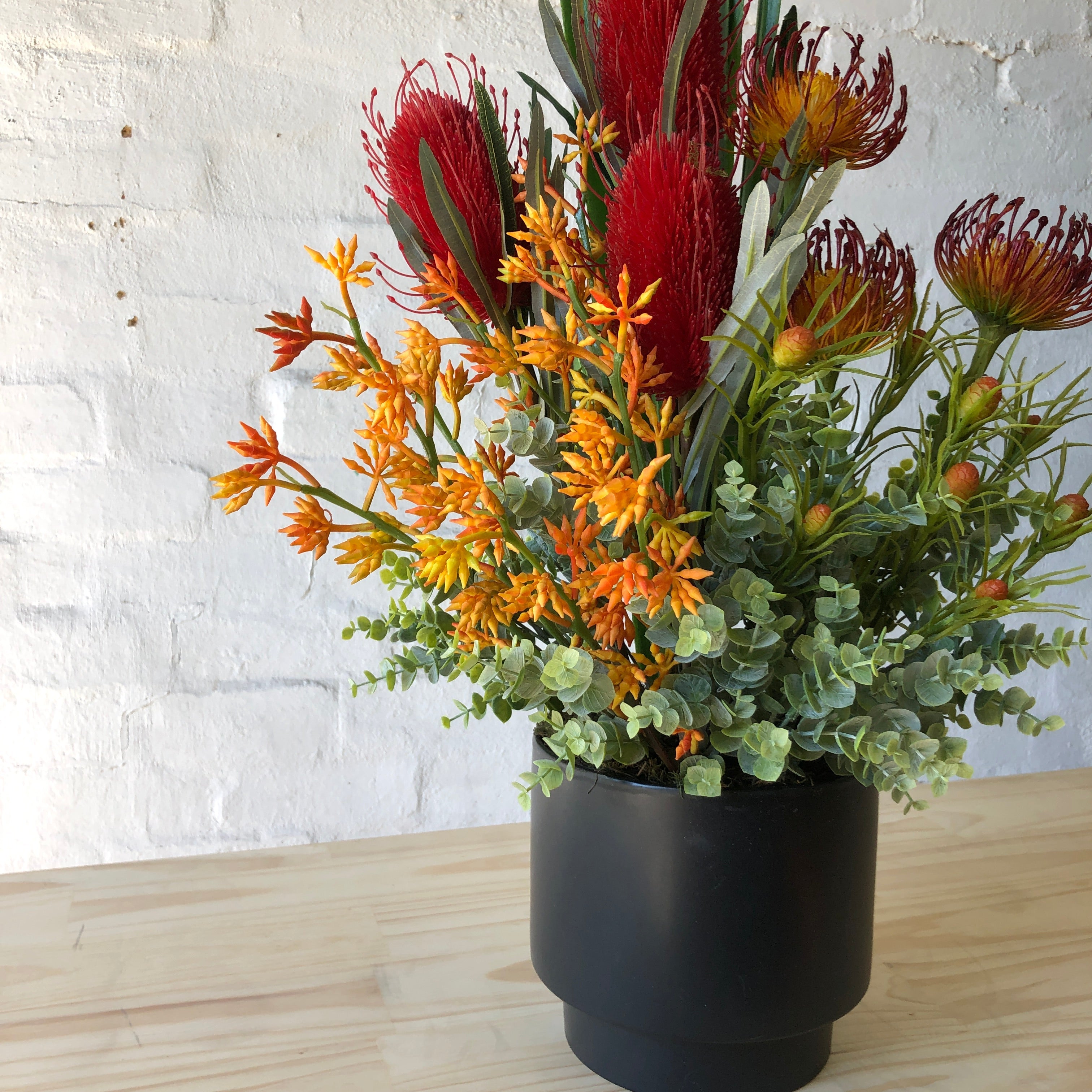 Artificial - Red Banksia, Orange Leucodendron, Gum