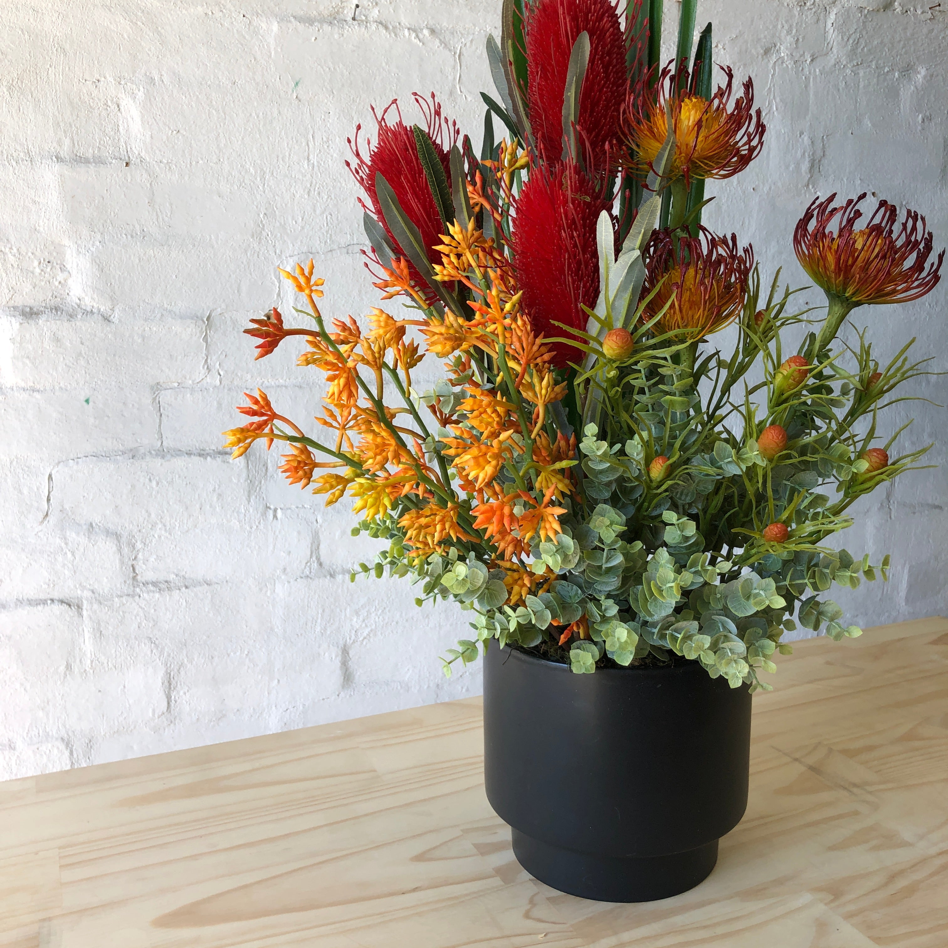 Artificial - Red Banksia, Orange Leucodendron, Gum